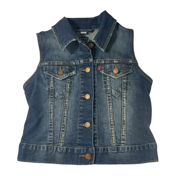 Levis Jean Jacket Denim Trucker Vest Small 90s Boho Indie Festival Cowgirl Y2K - Picture 3 of 16